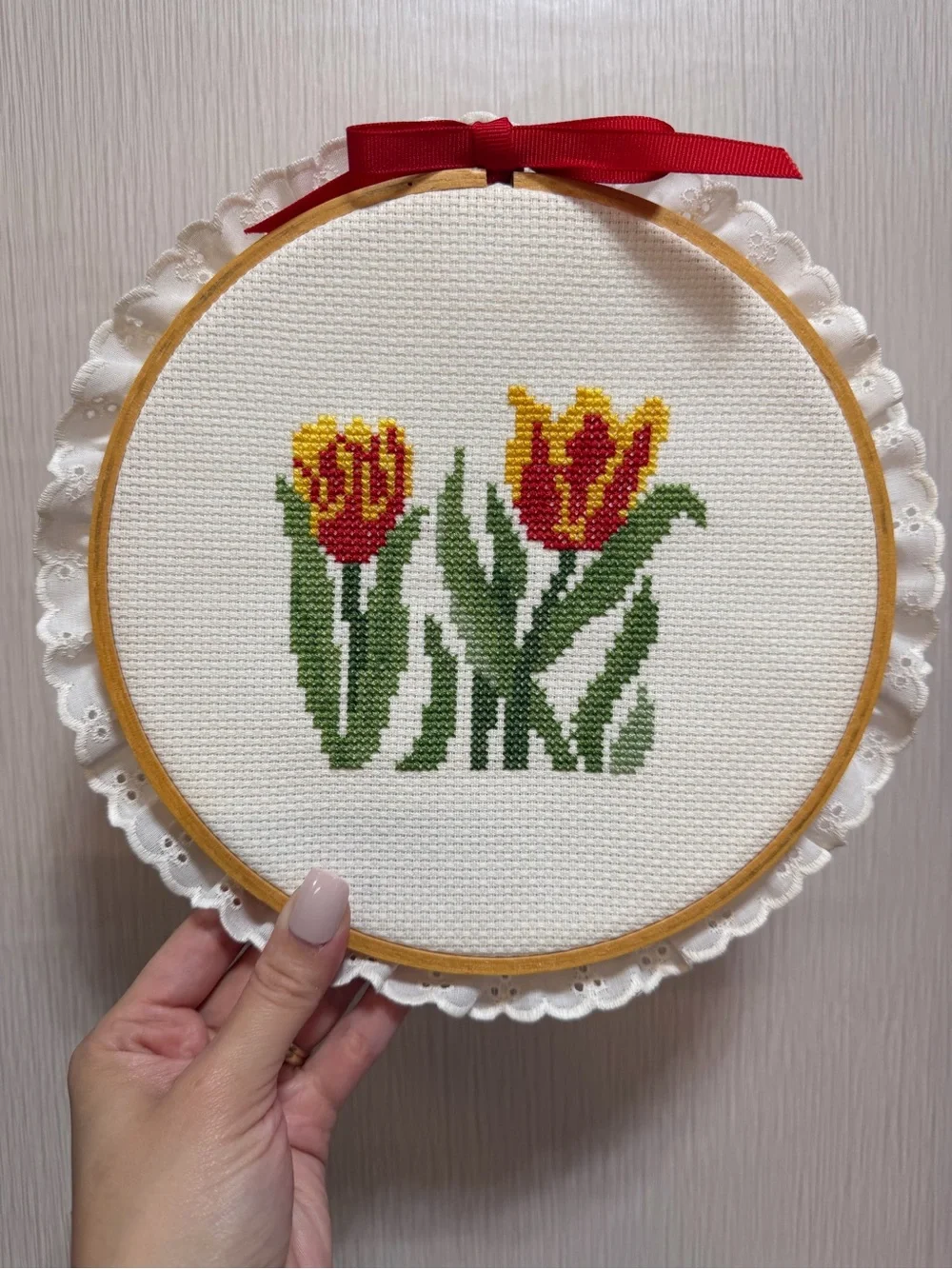 Handmade Tulip Cross Stitch Hoop Art 10